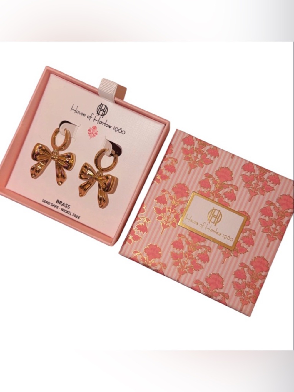House of Harlow 1960 Gold Bow Hoop Earrings with Gift Box